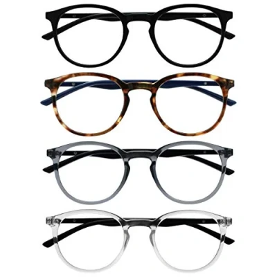 Image de OPULIZE Met Lunettes de Lecture Pack 3 Montures Rondes et Minces Charnières à Ressort Anti Rayures Noir Marron Gris Transparente Hommes Femmes RRRR60 127C +3.50