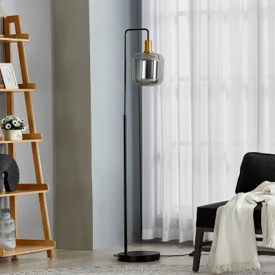 Afbeelding van Lindby vloerlamp 1licht metaal, glas H: 150 cm E27 zwart, goud, smoke