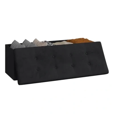 Afbeelding van WOLTU Opvouwbare opbergbank, poef, kruk met grote capaciteit van 300 kg, opbergkist voor binnen, voetensteun bekleed fluweel, 118 l, 110 x 37,5 38 cm, zwart SH73sz