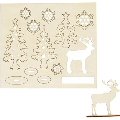 Afbeelding van Creotime Houten Figuren Bomen/ Hert Bruin 17 Cm