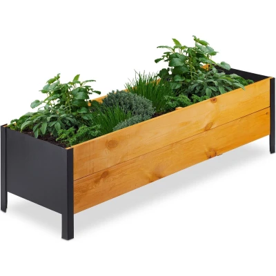 Afbeelding van Relaxdays moestuinbak hout incl. doek 32,5x118x35 cm 80 L kruidenbak plantenbak