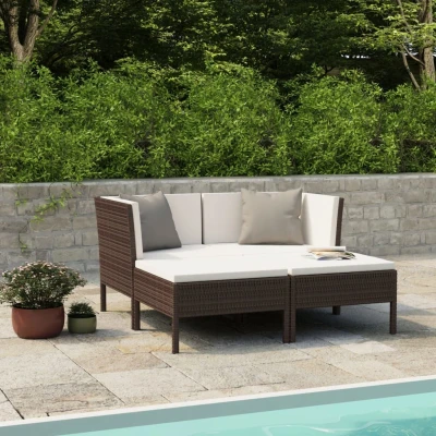 Afbeelding van 4 delige Loungeset met kussens poly rattan bruin