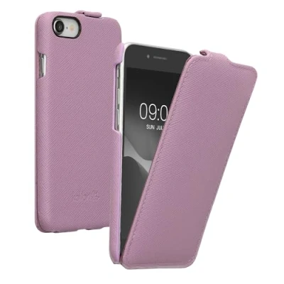 Afbeelding van kalibri flip cover geschikt voor Apple iPhone SE (2022) / (2020) 8 7 ultradunne leren hoes smartphone mauve