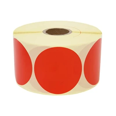 Afbeelding van Prolac Set van 1000 gekleurde plakpunten op rol 50 x mm rood gestippeld ronde stickers ideaal voor het beschrijven kantoor
