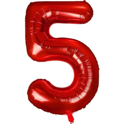 Afbeelding van ballon verjaardag 5 jaar rood 101 cm cijfer decoratie feestdecoratie vliegt dankzij het helium
