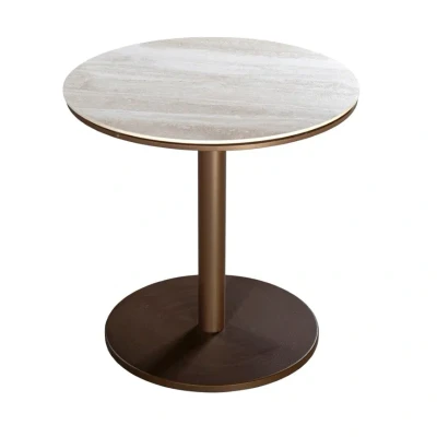 Afbeelding van Yoi Millor side table dia. 50x50 cm aluminium bronze/travertin