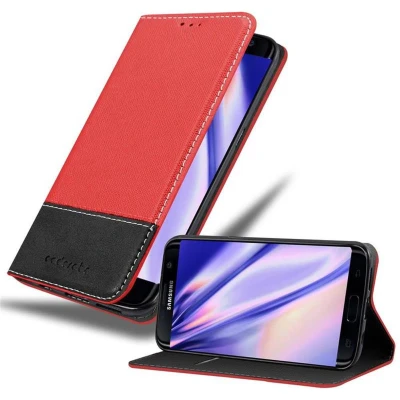 Afbeelding van Cadorabo Hoesje geschikt voor Samsung Galaxy S7 EDGE in ROOD ZWART Beschermhoes met magnetische sluiting, standfunctie en kaartvakje Book Case Cover Etui