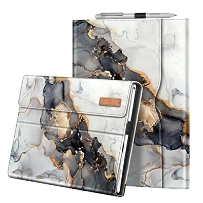 Afbeelding van FINTIE Beschermhoes voor Microsoft Surface Pro 7+/Surface 7/Pro 6/Pro 5/Pro 4/Pro 3 verstelbare multi hoek beschermhoes, magneetsluiting, hoes met documentenvak, bewolkt marmer