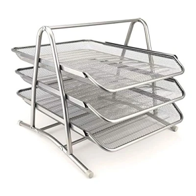 Afbeelding van D.RECT Metalen opbergvakken, bureau organizer, documentenlade, A4 documentenvak, mesh, lade systeem voor bureau, zilver