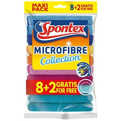 Afbeelding van Spontex 8+2 gratis microvezel multifunctionele doeken, 1 verpakking Kleurrijke microvezeldoeken