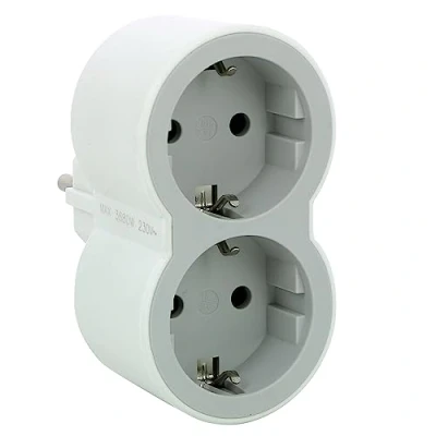 Afbeelding van Domino contactstop 2x2P+A schuko aan voorzijde wit grijs