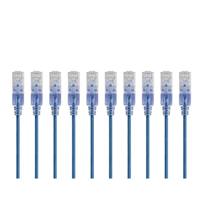 Afbeelding van Monoprice SlimRun 10 stuks Cat6A Ethernet patchkabel RJ45, 550 MHz, G, UTP, zuiver blank koperdraad, 30 AWG, blauw