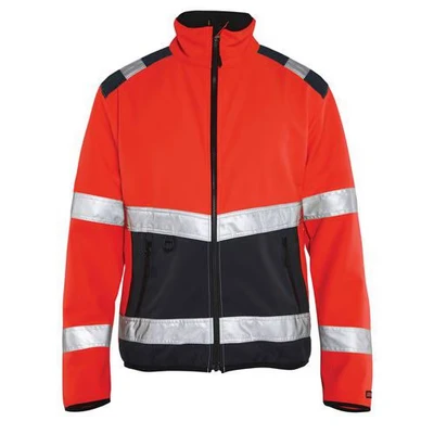 Image de Veste softshell haute visibilité rouge fluorescent/noir, col haut
