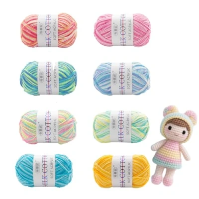Afbeelding van 8 stuks acrylgaren om te breien, wol voor breien en haken, handbreigaren, haakgaren, katoengaren, kleurrijk kleurverloop, 50 g haken kunsthandwerk