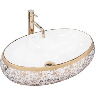 Afbeelding van REA Meryl Opzetwastafel Waskom 60 x 40.5 14.5 cm Glans Wit Goud