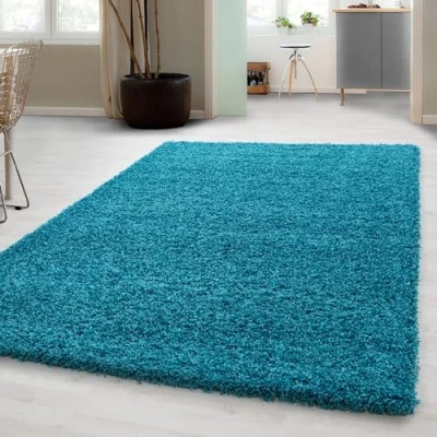 Afbeelding van Hoogpolig shaggy tapijt voor de woonkamer, onderhoudsarm, getest op schadelijke stoffen, poolhoogte: 3 cm, Öko Tex standaard, afmetingen: 160 x 230 kleur: turquoise