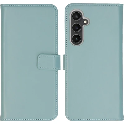 Afbeelding van Selencia Hoesje Geschikt voor Samsung Galaxy S23 FE Met Pasjeshouder Echt Lederen Bookcase lichtblauw