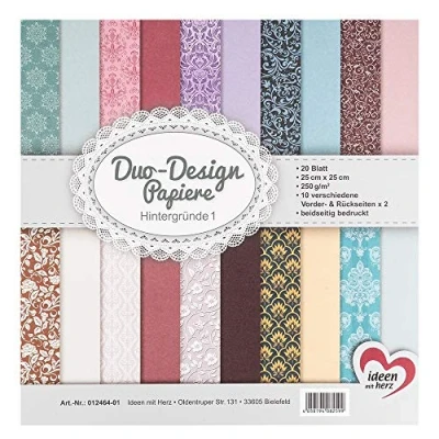 Afbeelding van Ideen mit Herz 20 vellen Duo Design papier, knutselpapier, 25 x cm, 250 g/m², aan beide zijden bedrukt, designpapier, ideaal voor scrapbooking, knutselen, achtergrond 01