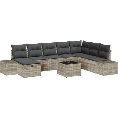 Afbeelding van vidaXL 9 delige tuinbank set met kussens lichtgrijs poly rattan
