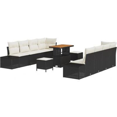 Afbeelding van vidaXL 11 delig Tuin Sofa Set met Kussens Zwart Poly Rattan Acacia