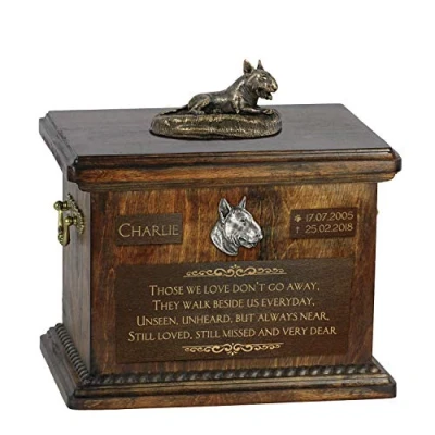 Afbeelding van Bull Terrier urn hond met standbeeld gepersonaliseerde voor hondenas