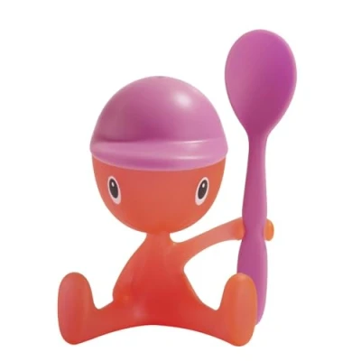 Afbeelding van Alessi Asg23 P Cico eierdopje met zoutvaatje en lepel van thermoplastisch hars, roze