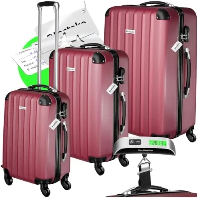 Afbeelding van tectake® kofferset met bagageweger 3 delige set Reiskoffer Trolley Hardcase rood