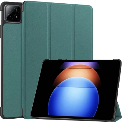 Afbeelding van iMoshion Tablet Hoes Geschikt voor Xiaomi Pad 6S Pro 12.4 Trifold Bookcase Donkergroen