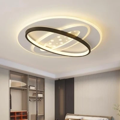 Afbeelding van Style home Led plafondlamp van metaal, dimbaar met afstandsbediening, 3000 6000 K, ronde lamp voor woonkamer, slaapkamer, kantoor, keuken, 75 W, Ø 50 x 6 cm (wit)