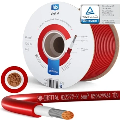 Afbeelding van HB DIGITAL Zonnekabel H1Z2Z2 K TÜV getest 6 mm² UV bestendig flexibel zuiver koper 1500 V fotovoltaïsche verlengkabel voor zonnepaneel, omvormer, laadregelaar,