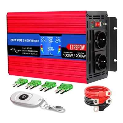 Afbeelding van omvormer 1000W /2000W 12V naar 230V Pure Sinus Volt ETREPOW Auto spanningsomvormer Converter Sine Wave Power Inverter DC AC (Draadloze afstandsbediening, display)