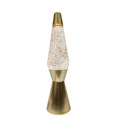 Image de Lampe à lave Fisura poser Bullet avec base en or mat, liquide transparent et scintillante dorée