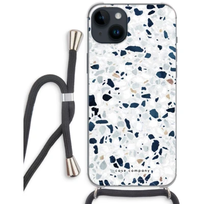 Afbeelding van Case Company® hoesje met Koord geschikt voor iPhone 14 Plus Terrazzo N1 Telefoonhoesje Zwart Extra Bescherming aan alle Kanten en Over de Schermrand