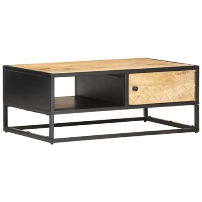Afbeelding van Salontafel met bewerkte deur 90x55x36 cm ruw mangohout