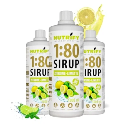 Afbeelding van NUTRIFY Vital Fitness Drink 3 stuks 1:80 siroop x 1 liter citroen limoen, drankconcentraat met vitaminen en L carnitine zonder suiker geeft 240 sportdrank