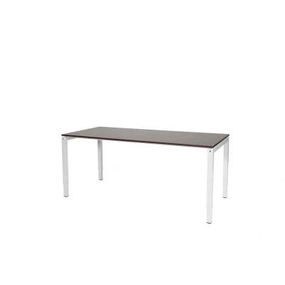 Afbeelding van Cubeo 4 poot bureau, zit/zit hoogte verstelbaar (62 85cm) dmv slinger met 200x80cm logan eiken 25mm blad en wit (RAL9010) frame