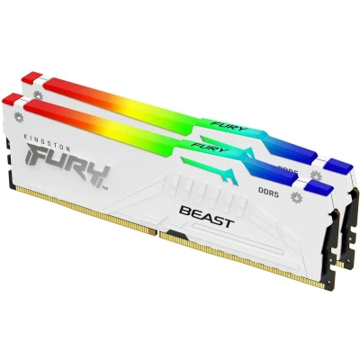 Afbeelding van Kingston FURY Beast RGB White Geheugen DDR5 32 GB: 2 x 16 GB 288 PIN 6000 MHz / PC5 48000 CL36 1.35V AMD EXPO XMP 3.0 On die ECC wit