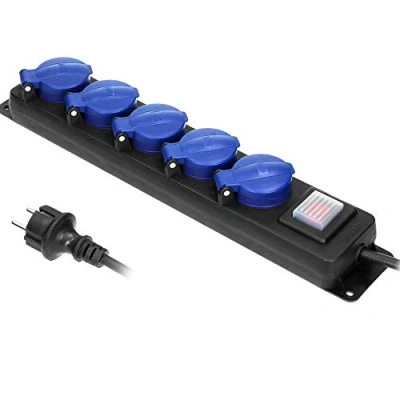 Afbeelding van Orno Vrijstaande Stekkerdoos voor buiten Aan/uit knop 5 stopcontacten kabellengte 3 meter IP44 Zwart/blauw