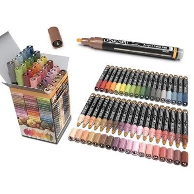 Afbeelding van Acrylstiften, 36 stuks, viltpunt van 3 mm, natuurlijke huidskleuren en aardekleuren, middeldikke punt, voor steen, canvas, glas, niet giftig