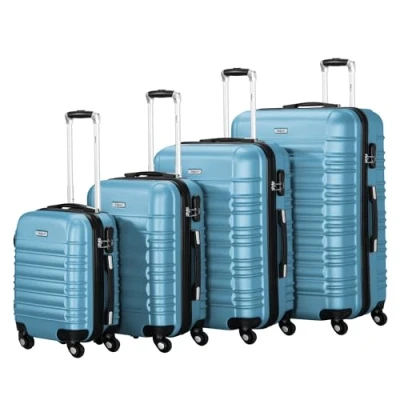 Afbeelding van Zelsius harde ABS koffers met cijferslot, dubbele wielen en scheidingswand, koffer, trolley, grote set van 4, Blauw staal
