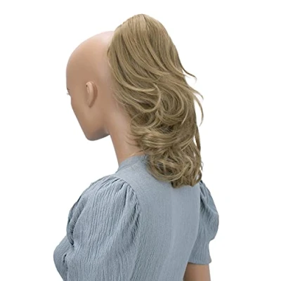 Afbeelding van PRETTYSHOP 30 cm haarstukje vlecht paardenstaart haarverlengingen volumineus golvend natuurlijk blond H104