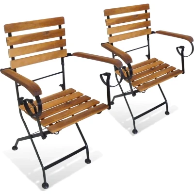Afbeelding van Tuinstoelen inklapbaar 2 st staal en massief acaciahout