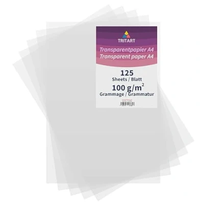 Afbeelding van Tritart Overtrekpapier Wit Bedrukbaar DIN A4 125 Vellen 100 g/m² Overtrek Papier Transparant Voor Hobby Architectuur Kaarten Kleding Ontwerpen en Meer