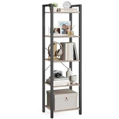 Afbeelding van VASAGLE LLS100B02 Boekenrek met 5 niveaus, boekenkast, opbergkast, voor kantoor, woonkamer, slaapkamer, 30 x 39,6 154 cm, industriële stijl, grijsachtig beige en zwart
