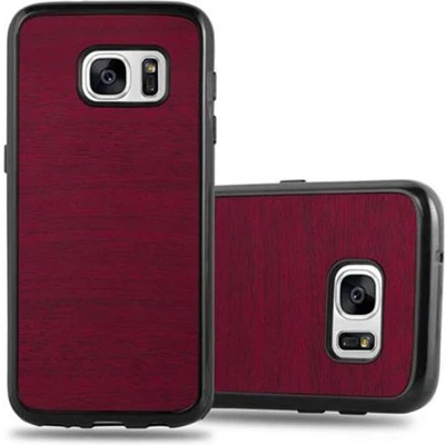 Afbeelding van Cadorabo Hoesje geschikt voor Samsung Galaxy S7 in WOODEN ROOD Beschermhoes gemaakt van flexibel TPU silicone Case Cover