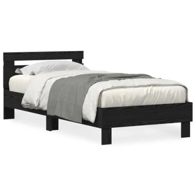 Afbeelding van vidaXL Bedframe met LED verlichting Zwart Eiken 90x190 cm Bewerkt Hout