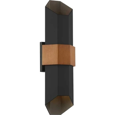 Afbeelding van Quoizel LED Wand Buitenlamp Chasm 9.5W 3000K Lm 830 IP44 Dimbaar Matte Black (with painted wood effect strap)