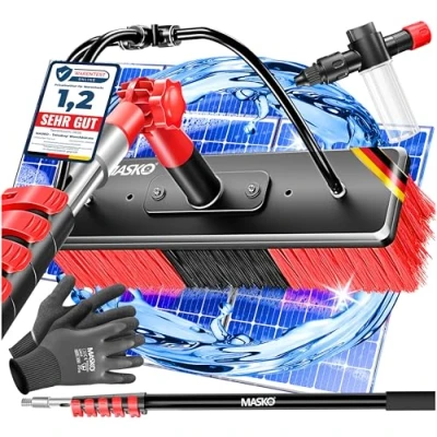 Afbeelding van MASKO® telescopische wasborstel met wateraansluiting, reinigingsborstel uittrekbare telescoopsteel, bezem, reiniging van ramen en PV installaties, borstelharen