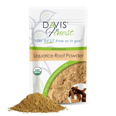 Afbeelding van Davis Finest Mulethi Glycyrrhiza Glabra biologisch zacht houtwortelpoeder 250 g, zuiver en natuurlijk, zonder chemicaliën, gezichtsmasker, anti donkere vlekken, lichter (250 g)