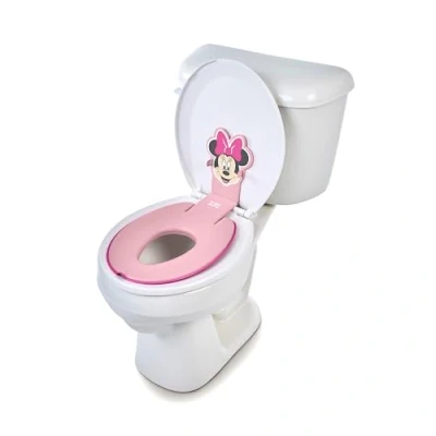 Image de Bright Starts Disney Baby Minnie Mouse Pot à rabat et assise pour s&#039;asseoir se fixer aux toilettes en toute sécurité, design peu encombrant compatible avec la plupart des